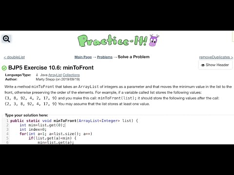 Java Practice It Exercise 10 6 Mintofront Arraylist Collections Array List