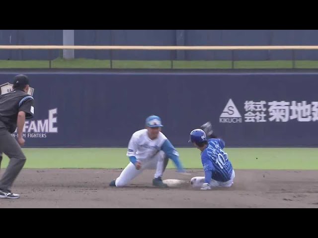 【ファーム】ファイターズ・清水優心がストライク送球で盗塁阻止!! 2022年6月8日 北海道日本ハムファイターズ 対 横浜DeNAベイスターズ