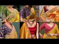 Mustard Yellow Saree With Contrast Blouse Designs Yellow Saree Blouse Colour Combination Ideas