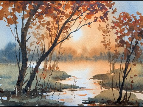 7 online akvarelkurser af Uffe Boesen - Akvarel landskaber sensommer akvarel