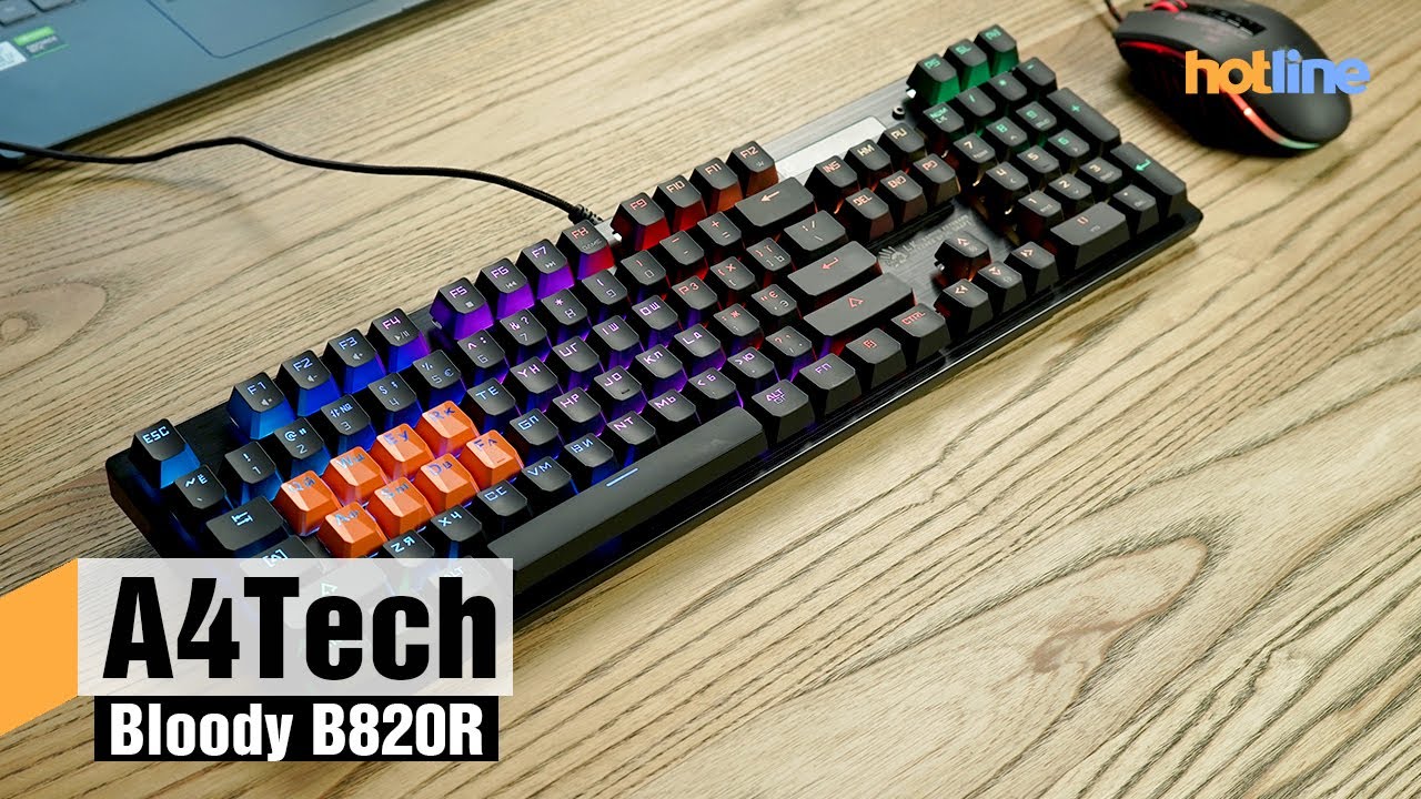 Механічна клавіатура A4Tech Bloody B820R, червоні світчі, чорна, підсвічування клавіш, USB
