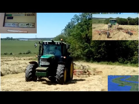 AgOpenGPS  V5  | Hay raking , Autonomous driving, Uturn&  John Deere ITEC  Raking  hay