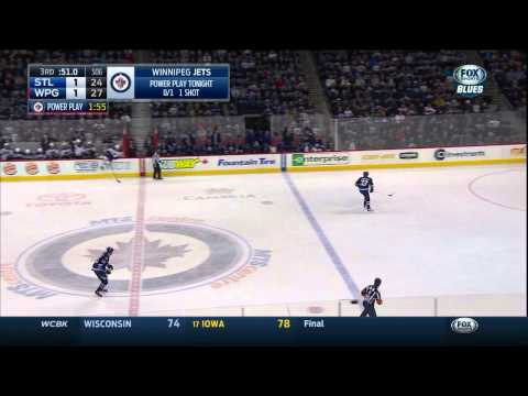 Last 1:19 of 3rd. Backes illegal hit to head pen. St. Louis Blues vs Winnipeg Jets Feb 26 2015 NHL