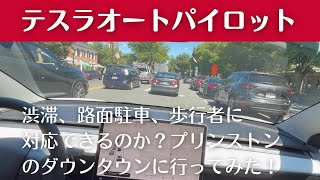 テスラオートパイロットは渋滞、路面駐車、歩行者に対応できるのか?週末のプリンストンダウンタウンに行ってみた!