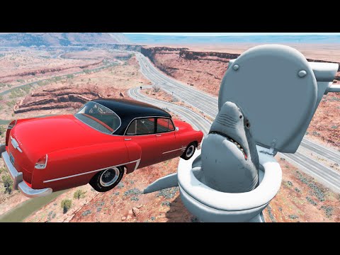 Giant Great White Shark in Toilet VS Crazy Crash Cars - BeamNG.Drive