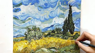How to Draw Van Gogh Wheatfield with Cypresses / Acrylic Painting
