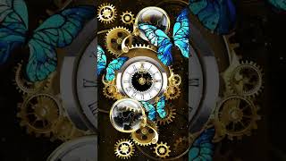 Galaxy Themes - [poly] blue butterfly on a gold classic clock