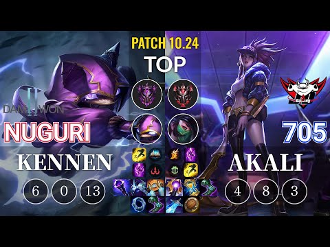 DWG Nuguri Kennen vs JDG 705 Akali Top - KR Patch 10.24