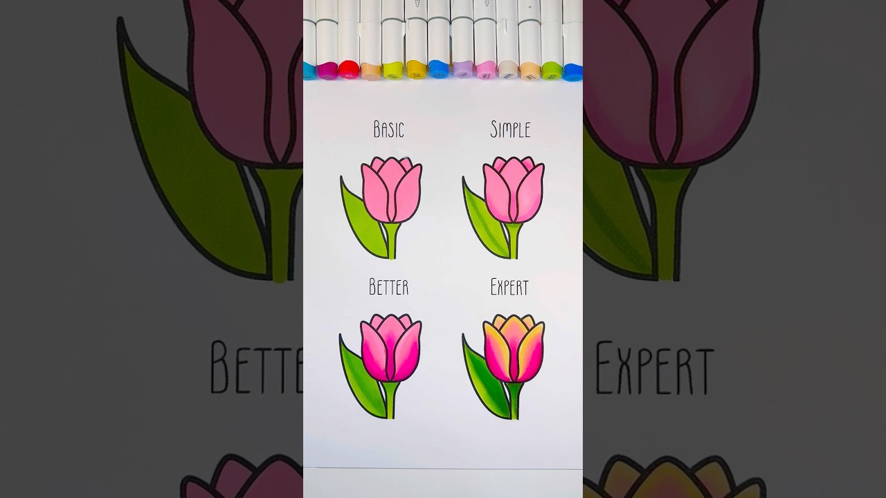 Tulip coloring from basic to expert 🌷Printable sheets on my Patreon 🤍#coloring #ohuhumarkers