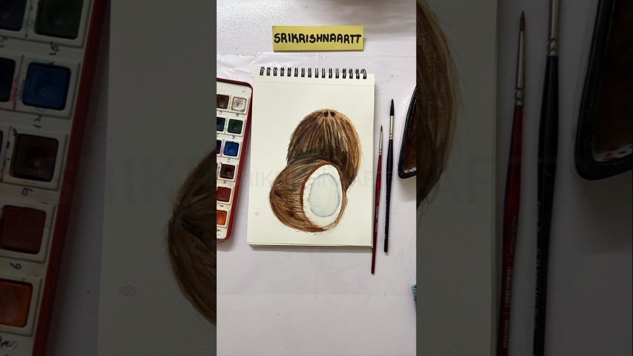 Coconut Watercolour Painting #coconut #art #classes #srikrishnaartt #painting #watercolors #krishna