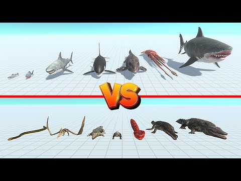 Mutant Megalodon Team Vs Purussaurus Team - Animal Revolt Battle Simulator