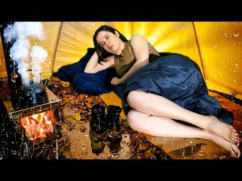 Hot Tent Camping in a Thunderstorm 🌧Heavy Rain, Wind & Cozy Wood Stove ASMR