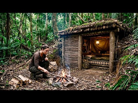 Build a simple shelter and survive alone in the deep forest