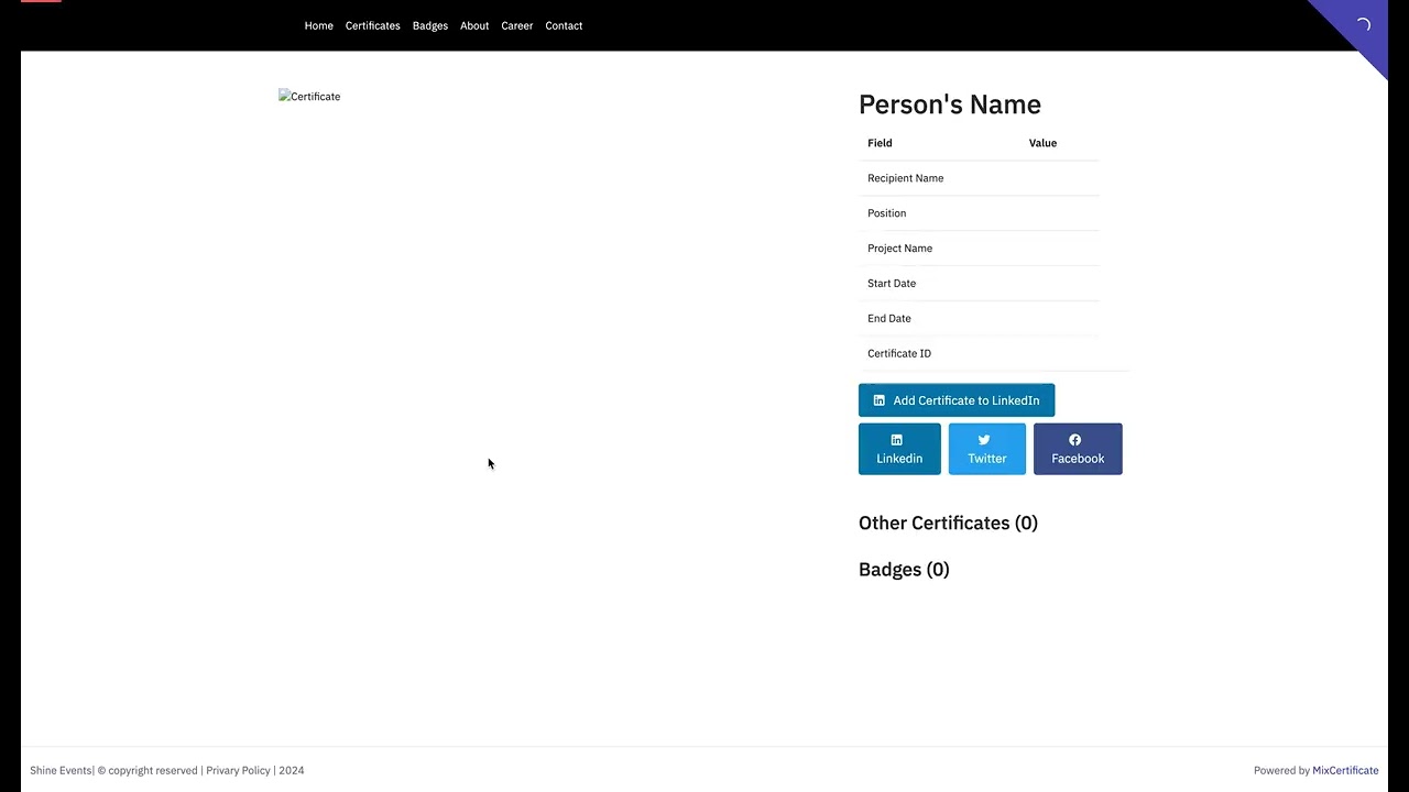 MixCertificate Whitelabel V1 Portal Demo