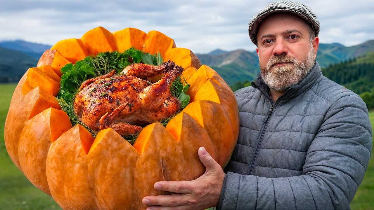 Stuffed Holiday Pumpkin With Tender Meat Inside