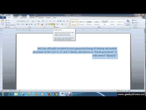 Microsoft Office Word 2010 Use of Alignment