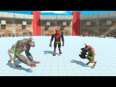 1v1v1 Infernals vs Primates vs Fantasy + Alien Exotica - Animal Revolt Battle Simulator