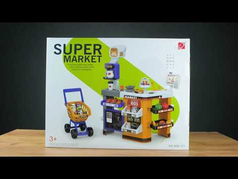 Супермаркет: 64 элемента, сканер, звук, свет, касса, продукты, тележка, деньги (668-141)