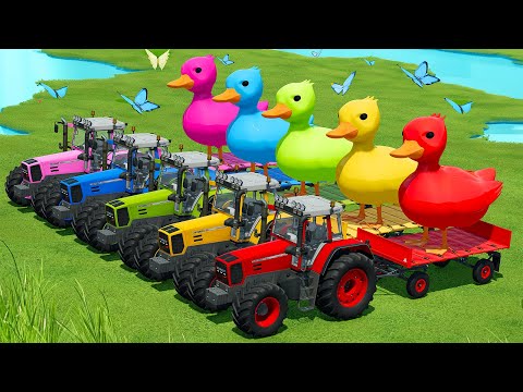 LOAD AND TRANSPORT GIANT DUCKS WITH FENDT TRACTORS AND JCB LOADERS - Farming Simulator 22