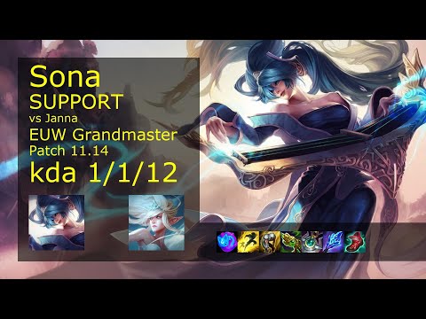 Sona Support vs Janna - EUW Grandmaster 1/1/12 Patch 11.14 Gameplay