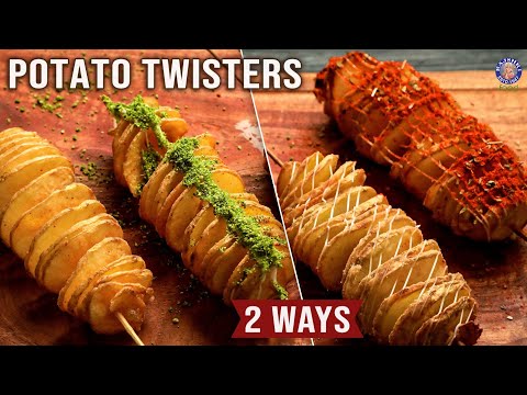 Potato Twisters at Home – 2 ways Baked & Fried | Potato Starters/ Snacks | Potato Spiral Stick