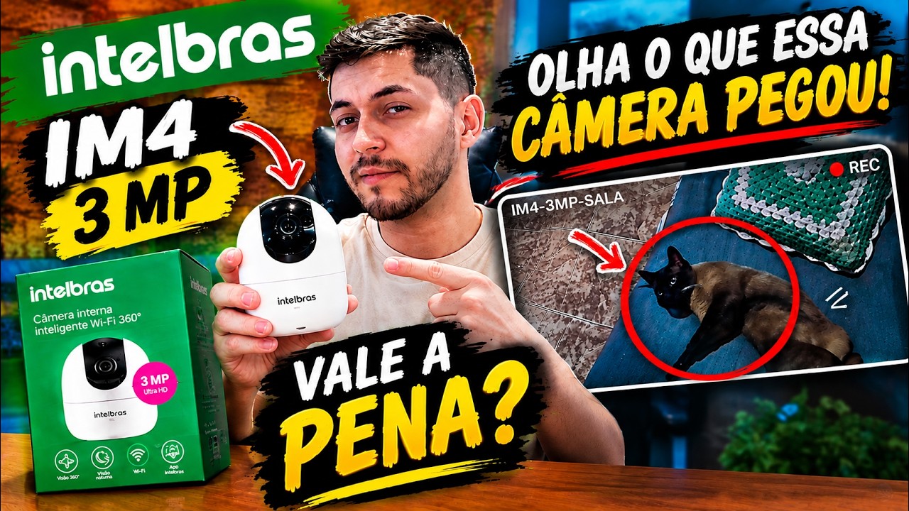 Miniatura da avaliação em vídeo de Câmera de Segurança Wi-Fi Intelbras IM4 3MP 360º Full HD com Cartão 32GB Branco