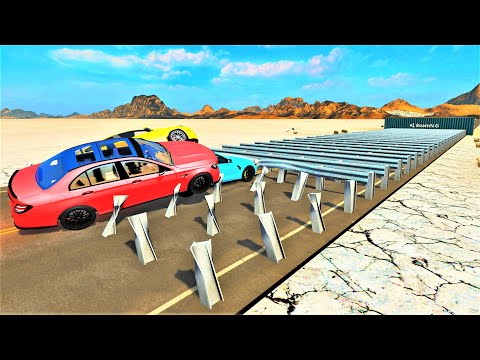 Cars vs Numerous Road Barriers – BeamNG.Drive