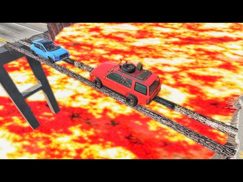 Car vs Log Bridge But The Floor is Lava- BeamNG.Drive LIVE | BeamNG Compilation | BeamNG Creation