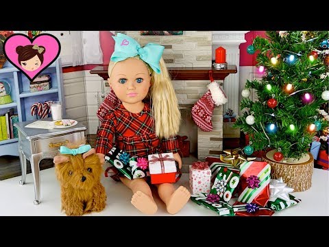 Jojo Siwa Doll Opens Christmas Presents - American Girl Doll Morning Routine