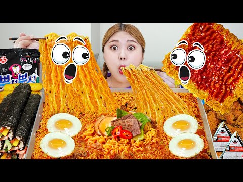 Mukbang Fire Spicy Noodle Tteokbokki Chicken Eating Sound by HIU 하이유