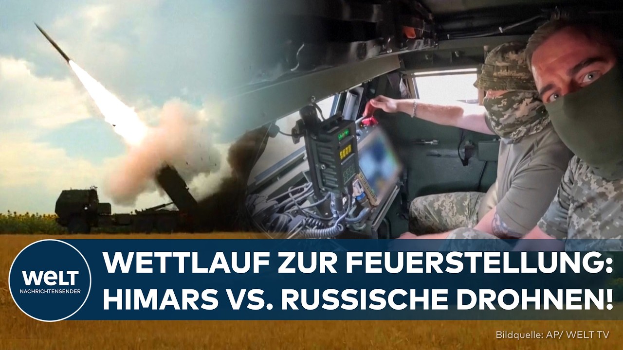 UKRAINE-KRIEG: Waghalsiger Soldat rast mit HIMARS zur Feuerstellung – über ihm russische Drohnen