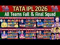 IPL Auction 2026 All Team Squad IPL Teams 2026 Players List RCB CSK MI KKR SRH GT DC PBKS RR