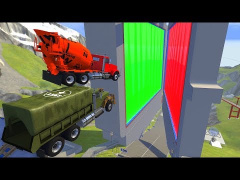 Heavy Vehicle High Speed Car Jump In Narrowing Vertical Green & Red Slime Pool Crash - BeamNG.drive