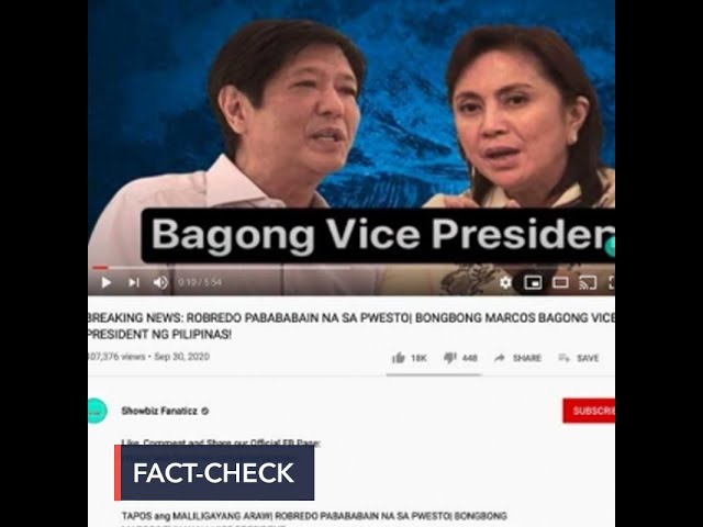 FALSE: Bongbong Marcos announced as new VP in September 2020