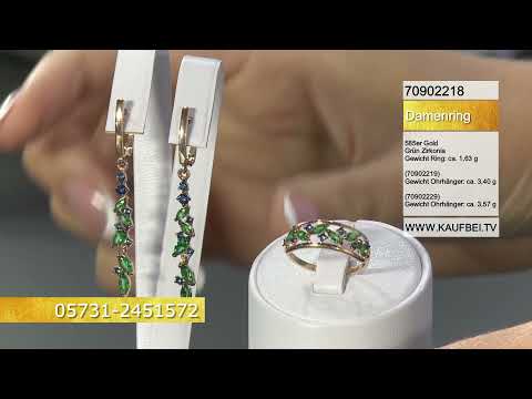 Золотое кольцо 585 пробы с зелёными и синими фианитами 70902218