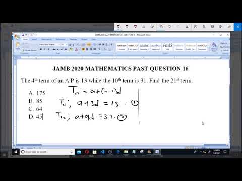 JAMB 2020 MATHEMATICS PAST QUESTION 16 Arithmetic Progression