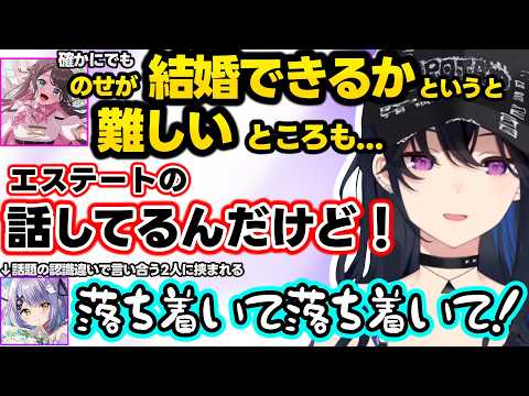 耳から血が出たのせさんの話に焦る2人、結婚できるかの話の食い違いで言い合うのせなずに挟まれる紫宮、トモコレのうるぱんちに物申すのせさんｗｗ【一ノ瀬うるは/花芽なずな/紫宮るな/ぶいすぽ】