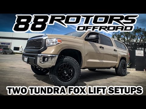 (2) LIFTED TOYOTA TUNDRAS, FOX SETUPS, BODY MOUNT CHOP FOR 35'S