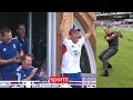Nasser Hussain misses a catch to the delight of the England cricket team