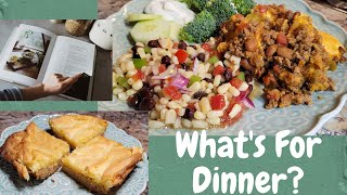 What's For Dinner Quick Easy Meals -Hamburger Pie - Corn Salad - Gooey Butter Cake - Cookbook Collab