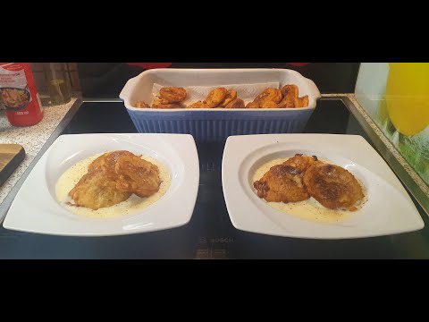 Gebackene Apfelradln mit Vanillesauce