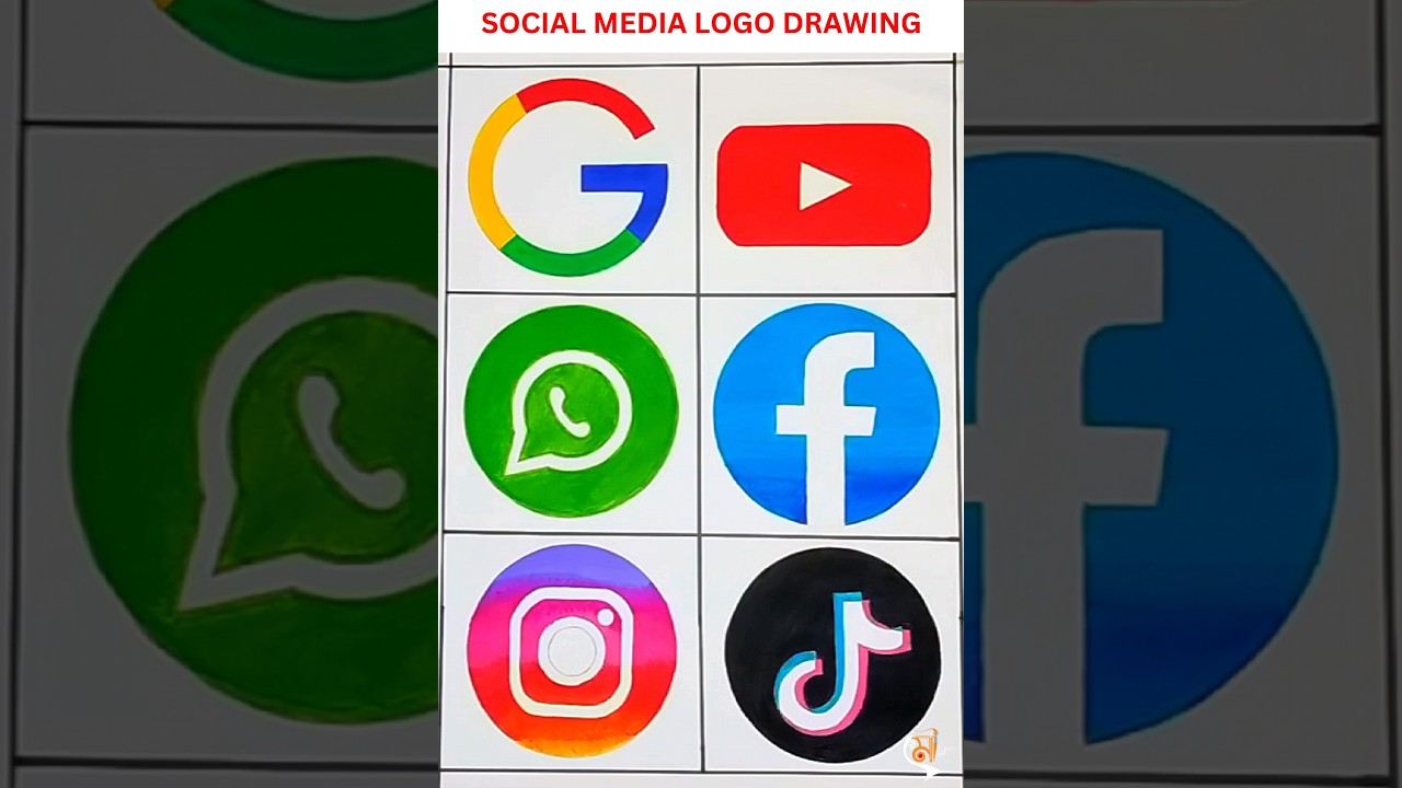 Drawing Youtube Whatsapp Facebook Instagram Tiktok & Google Logo | All apps logo drawing #shorts