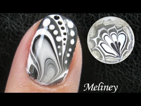 WATER MARBLE Nail Art Tutorial -  Black & White Design How to Basics Techniques 水染彩繪美甲