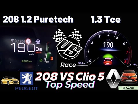 Top Speed 190KmH Peugeot 208 1.2 Puretech 130 Hp VS Renault Clio 5 1.3 TCe 130 Hp 0-190 acceleration