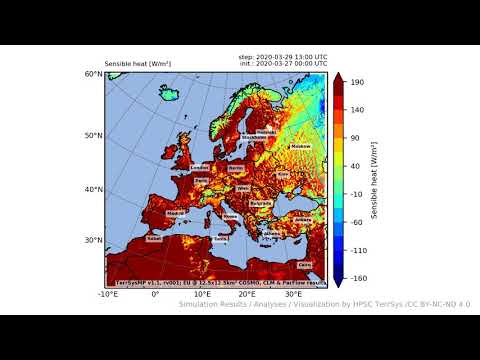 TerrSysMP monitoring run 2020-03-27 - sensible heat - Europe (132h)