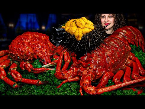 SPINY LOBSTER, SPIDER CRAB & SEA URCHIN MUKBANG ASMR | CREAMY GARLIC BUTTER SAUCE 🧈🍤