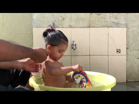 My sunday bath routine | Bathing under sun in winter | little kid enjoys bathing outdoor 