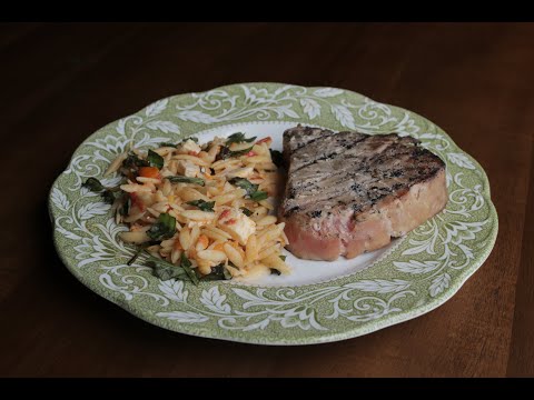Grilled Tuna Steaks with Tomato-Basil Orzo