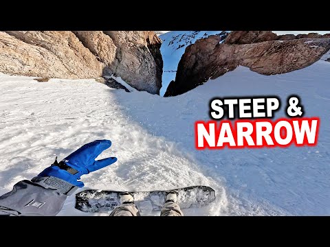 Snowboarding in Chile - Riding Down a Steep & Narrow Chute