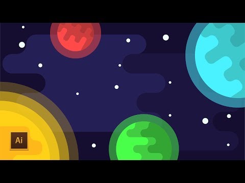 Illustrator Tutorial: Space Landscape FLAT DESIGN (Illustrator Flat Design)